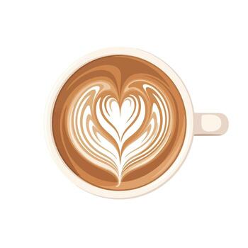 Coffee with heart shape in the foam on top of a white background vector