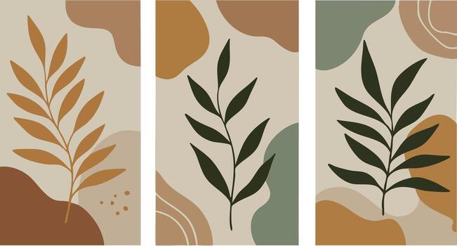 resumen botánico hojas con terroso color formas en moderno minimalista estilo Arte conjunto vector