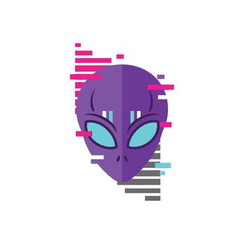 Alien head with glitch effect extraterrestrial being with digital distortion. vector