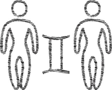 Gemini twins with numeral symbol rough stroke vector