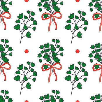Green Branches with Red Bows Seamless Pattern vector