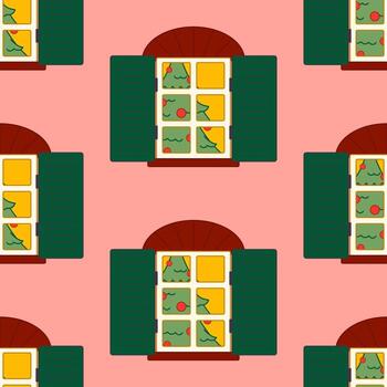 ventana y Navidad árbol sin costura modelo vector