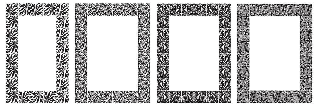 Four vertical frames with black and white patterns vector