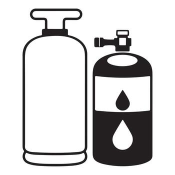 Two gas cylinders, one with a drop symbol, isolated on white background vector