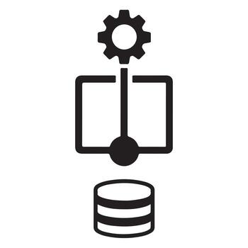 Data processing workflow with database and gear icon isolated on white background vector