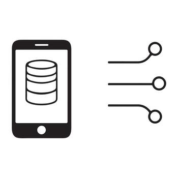 Mobile phone with database icon and connection lines isolated on white background vector