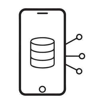 Mobile database icon with connection points, isolated on white background vector