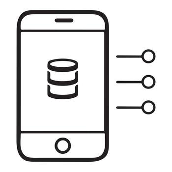 Mobile phone with database icon and connection lines isolated vector