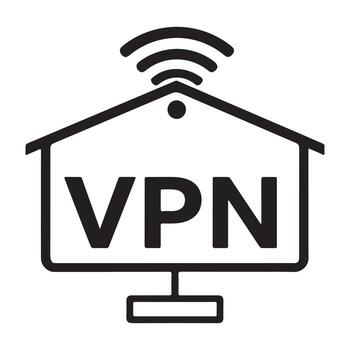 Vpn icon inside a house shape with wifi signal, isolated on white background vector