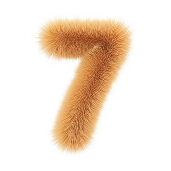 Fluffy orange number seven made of soft fur isolated on white background photo