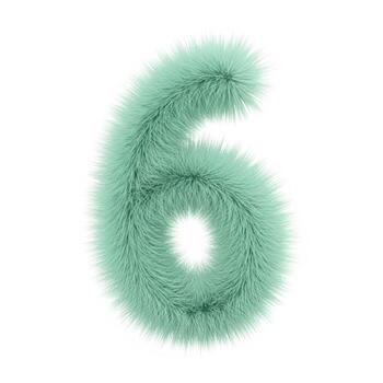 Fluffy mint green number six character isolated on white background photo