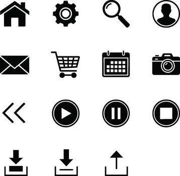 Clean Black and White Icon Set for Web and Application Design vector