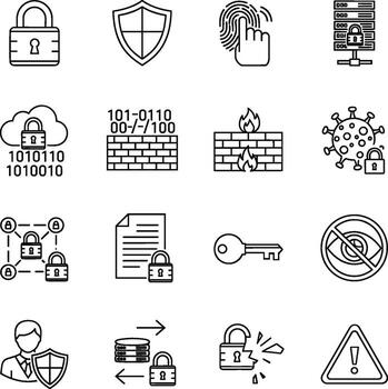 seguridad y datos la seguridad línea íconos representando computadora, Internet, y nube vector