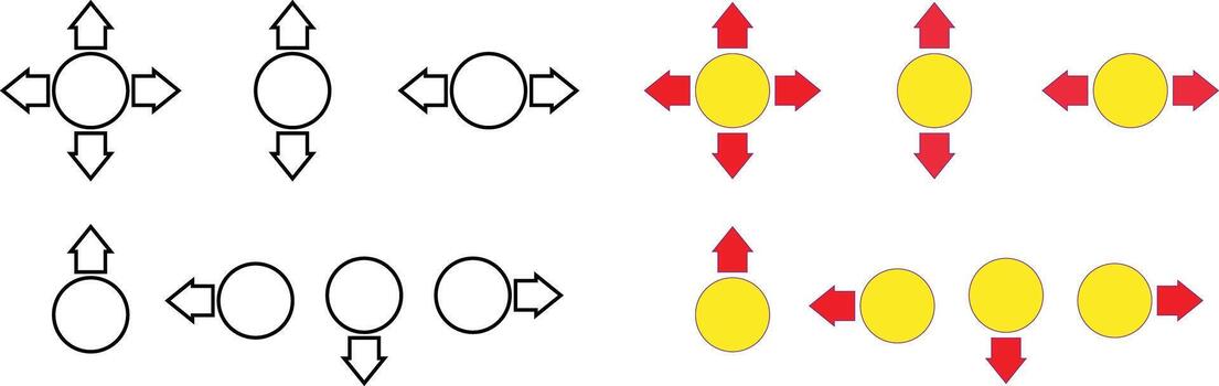 conjunto de negro y amarillo flechas señalando en diferente direcciones aislado en blanco antecedentes para navegación vector