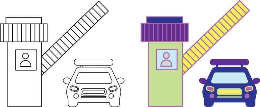 Car passing through automated toll booth isolated on white background with barrier gate and security check vector