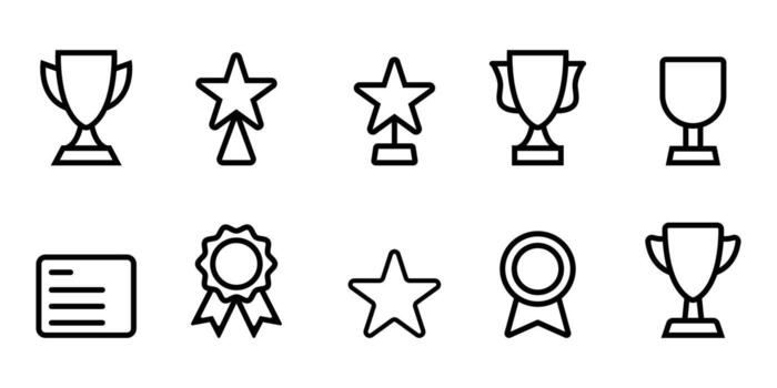 Trophy and award icon set isolated on white background, representing achievement, success, and recognition vector