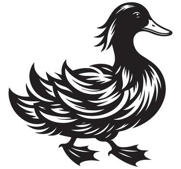 Duck walking side view simple curved feathers vector