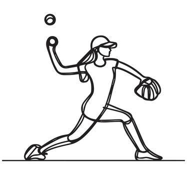 Softball pitcher windup throwing ball dynamic line vector