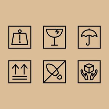 Fragile cargo icon set. Outline icon of shipping label. Handle with care label. vector