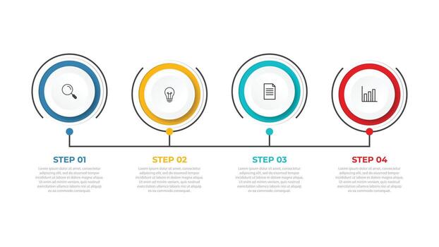 thin line infographic template. Timeline process with circles and marketing icons, ideal for illustrating a 4 step business process or options. vector