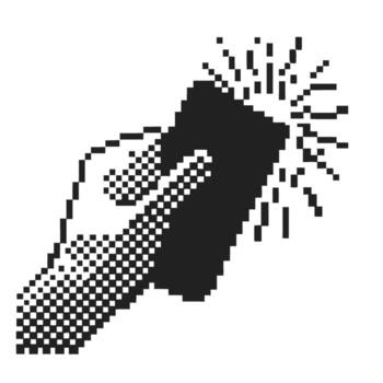 mano participación negro rectangular objeto con espumoso efecto, pixelado retro ilustración, limpieza o brillante concepto vector