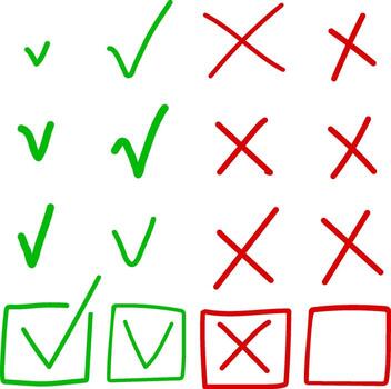 Check mark icon set doodle Cross check box marks set vector