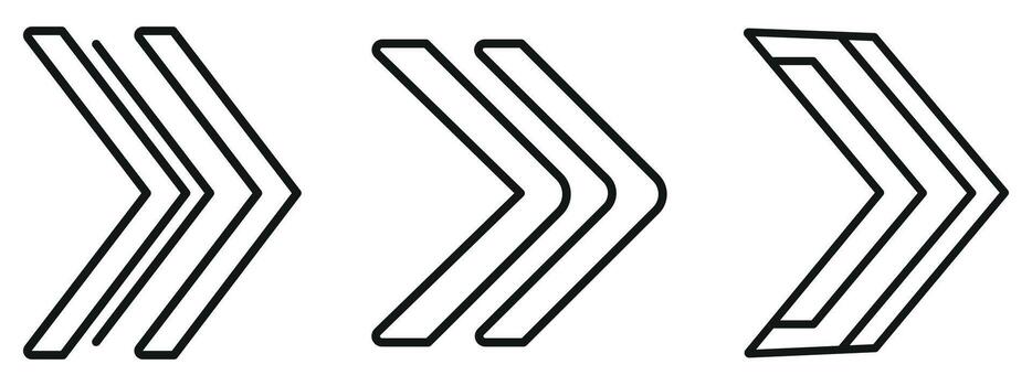 Derecha cheurón icono conjunto contorno y mínimo símbolos para navegación dirección y interfaz diseño vector