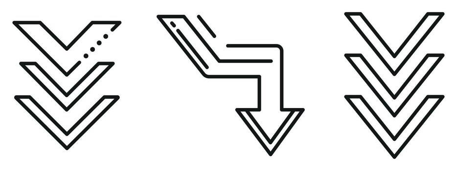 abajo cheurón icono conjunto contorno y mínimo símbolos para navegación, dirección, y interfaz diseño vector