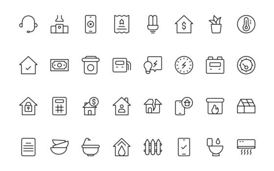 Public utilities linear signed icon collection. Signed thin line icons collection. Set of public utilities simple line icon collection. vector