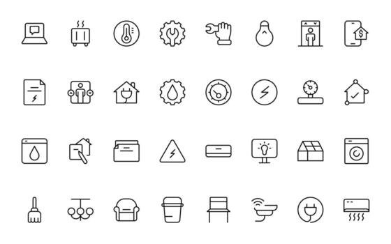 Public utilities linear signed icon collection. Signed thin line icons collection. Set of public utilities simple line icon illustration. vector
