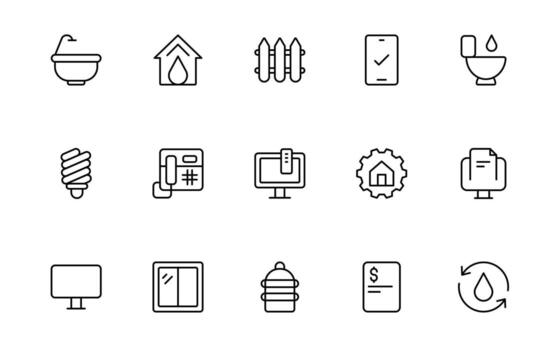 Public utilities linear signed icon collection. Signed thin line icons collection. Set of public utilities simple thin line icon illustration. vector