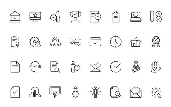 Quality Control icons. Included as inspect, QA, qualify, quality control, check, verify, and more simple minimal thin icon collection. vector