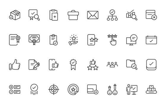 Quality Control icons. Included as inspect, QA, qualify, quality control, check, verify, and more simple minimal thin line illustration. vector