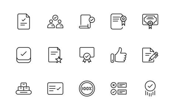 Quality Control icons. Included as inspect, QA, qualify, quality control, check, verify, and more simple minimal line icon collection. vector