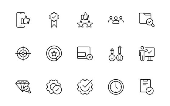 Quality Control icons. Included as inspect, QA, qualify, quality control, check, verify, and more simple thin line icon collection. vector