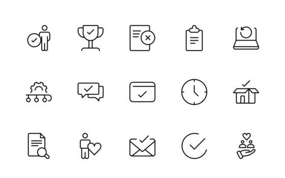 Quality Control icons. Included as inspect, QA, qualify, quality control, check, verify, and more simple minimal thin line icon. vector