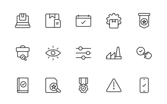 Quality Control icons. Included as inspect, QA, qualify, quality control, check, verify, and more simple thin line icon illustration. vector