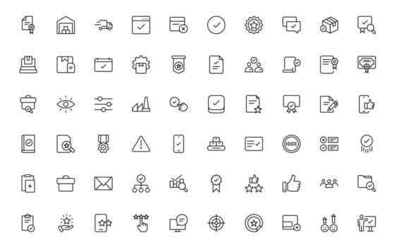 Quality Control icons. Included as inspect, QA, qualify, quality control, check, verify, and more simple minimal thin icon illustration. vector