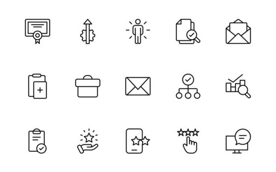Quality Control icons. Included as inspect, QA, qualify, quality control, check, verify, and more simple minimal thin line icon illustration. vector