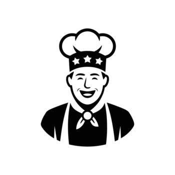 Smiling Chef with Starred Hat Icon Culinary Design Element on White Background vector