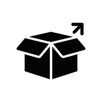 Icon of Open Box with Arrow Pointing Outward on White Background vector