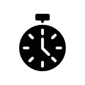 Black Stopwatch Timer Icon Depicting Time Measurement and Countdown on White Background vector