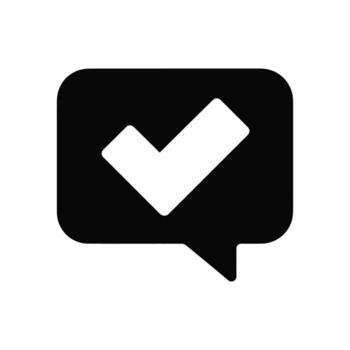 Black Speech Bubble Icon With A White Check Mark On White Background vector