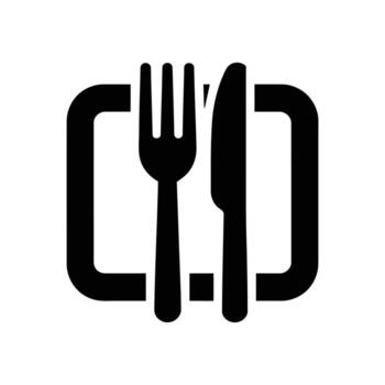 Isolated Black Silhouette Icon Featuring Fork and Knife Encased in an Abstract Frame vector