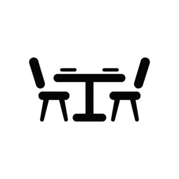 Icon of Dining Table with Two Chairs on White Background for Design vector