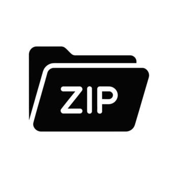 Black Zip File Icon Folder Shaped Document Compression on White Background vector