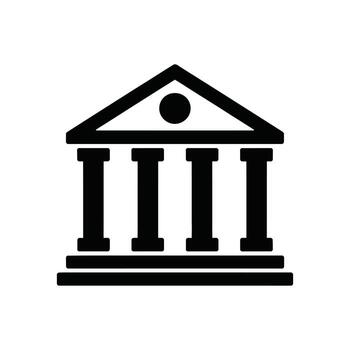 aislado icono de un clásico edificio con cuatro columnas en blanco antecedentes vector