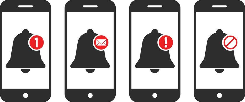 mobile notification icon set. Exclamation mark with bell icon. notification on the screen of the smartphone. Messages from social networks vector