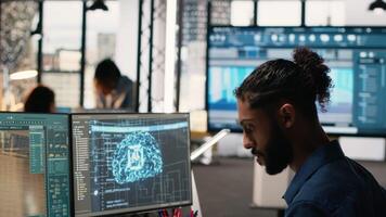 propiedad desarrollador analizando real inmuebles proyectos con ai impulsado datos ciencia, profético analítica y algoritmos a optimizar alojamiento diseños o zonificación reglamentos Maestro planes cámara b. video