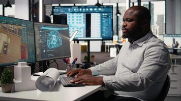 innovador real inmuebles proyecto planificación con artificial inteligencia, profundo aprendizaje algoritmos y datos ciencia, secundario propiedad desarrollo y comercial crecimiento. urbano Maestro plan. cámara una. video